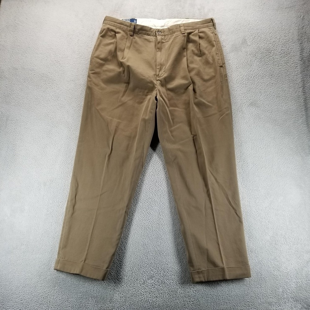 Polo Ralph Lauren‎ Pants Mens 38x30 Beige Hammond Pleated Chino Cuffed Casual